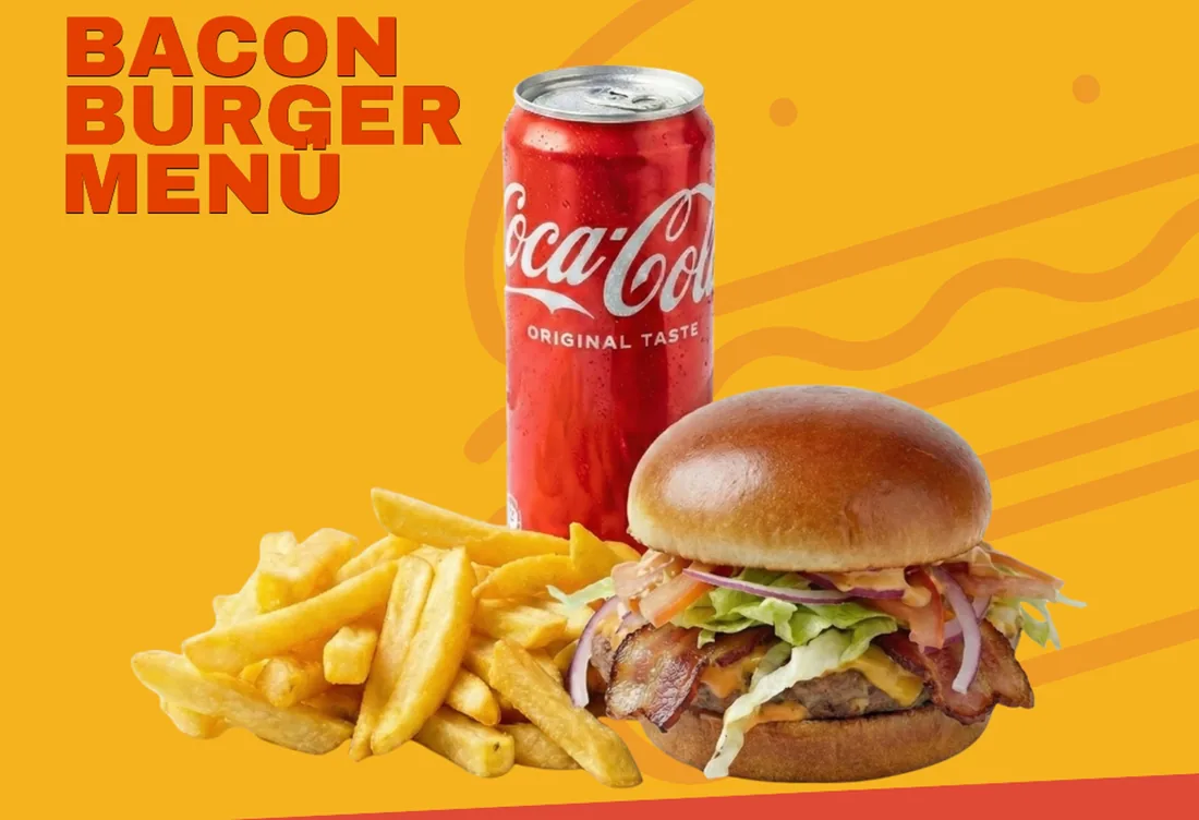 Baconburger Menü mit Pommes und Coca Cola